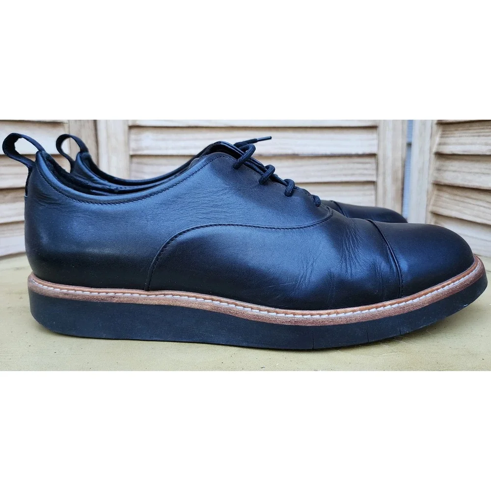 Rag & Bone Liam EU 44 US 11 Black Leather Oxford Cap Toe Derby Shoes Made Italy